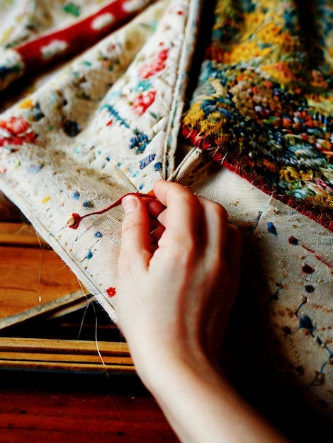 Mâini care cos un model tradițional